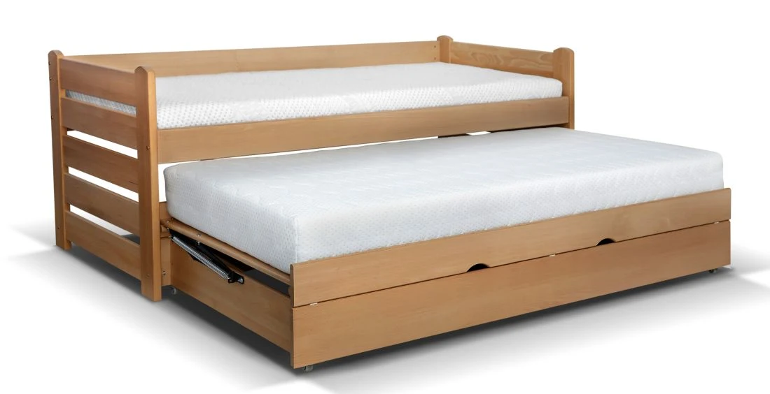 Double beech wood bed with pull-out lower bed, ideal for siblings