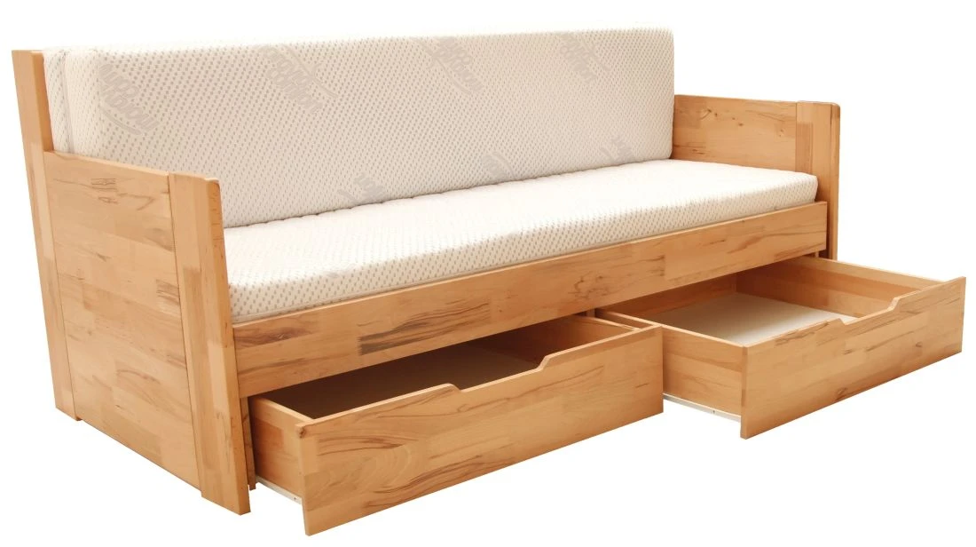 Solid beech wood folding bed with storage drawers