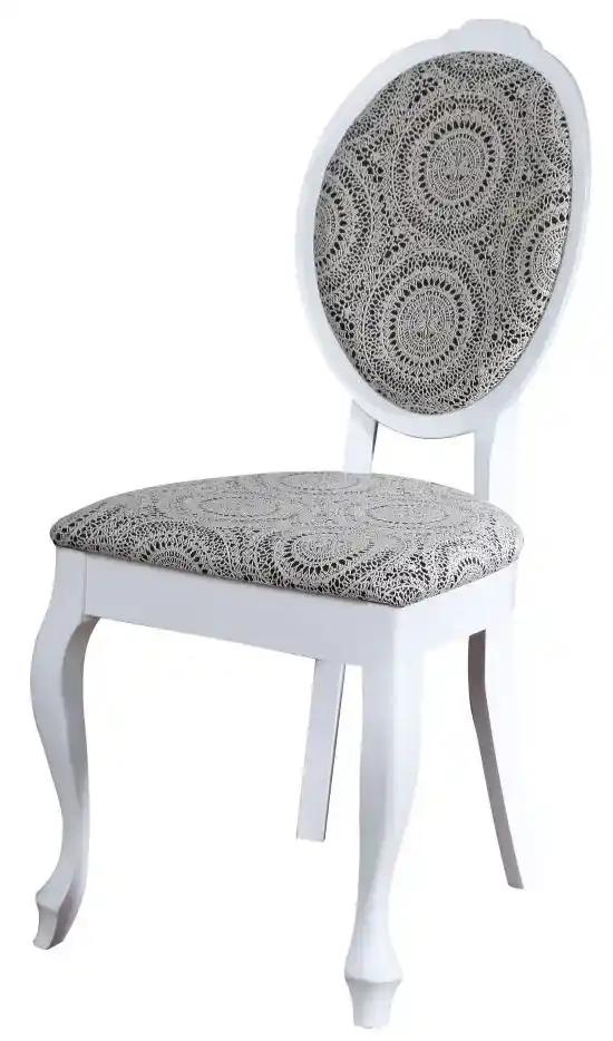 White medallion chair with decorative upholster