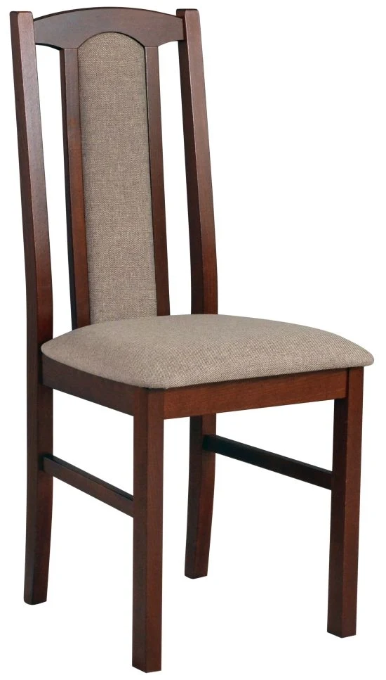 Classic upholstered beechwood chair for dining room, solid wood frame and beige fabric seat