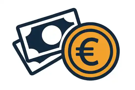 Icon of banknotes and Euro coin representing available payment methods