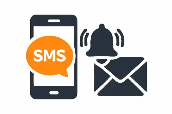 Illustration showing SMS, email, and phone notifications for tracking delivery status