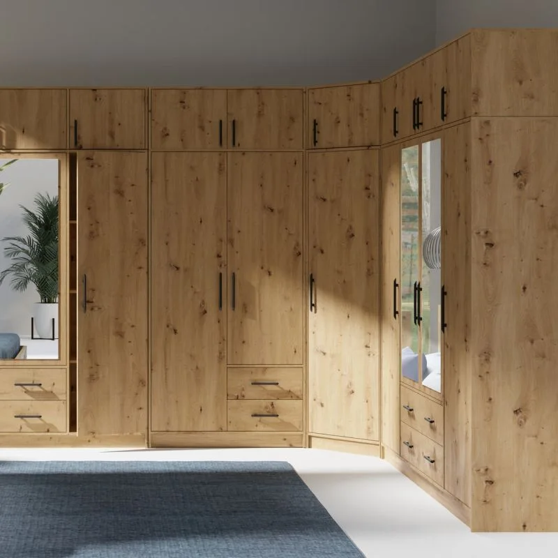 Modular wardrobe system made of laminated board in oak artisan finish