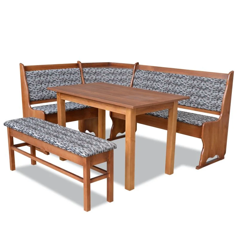 Upholstered kitchen corner set with a matching wooden bench and table – space-saving dining solution for small kitchens or dining rooms