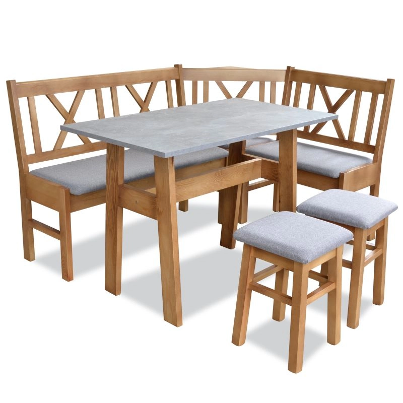 Scandinavian style kitchen corner set with upholstered seats and wooden frame