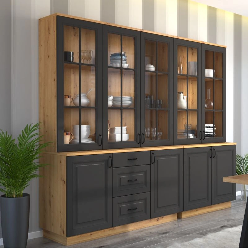 Modular hutch made of high-quality laminated board, suitable for dining room or living room