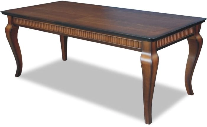 legant dining table with Louis-style curved legs and a distinctive fluted apron, combining classic design with a hint of glamour