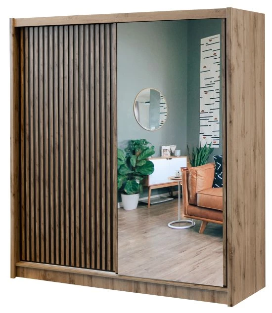 Sliding wardrobe with a full-height mirror on the front door, designed to brighten and visually enlarge the room